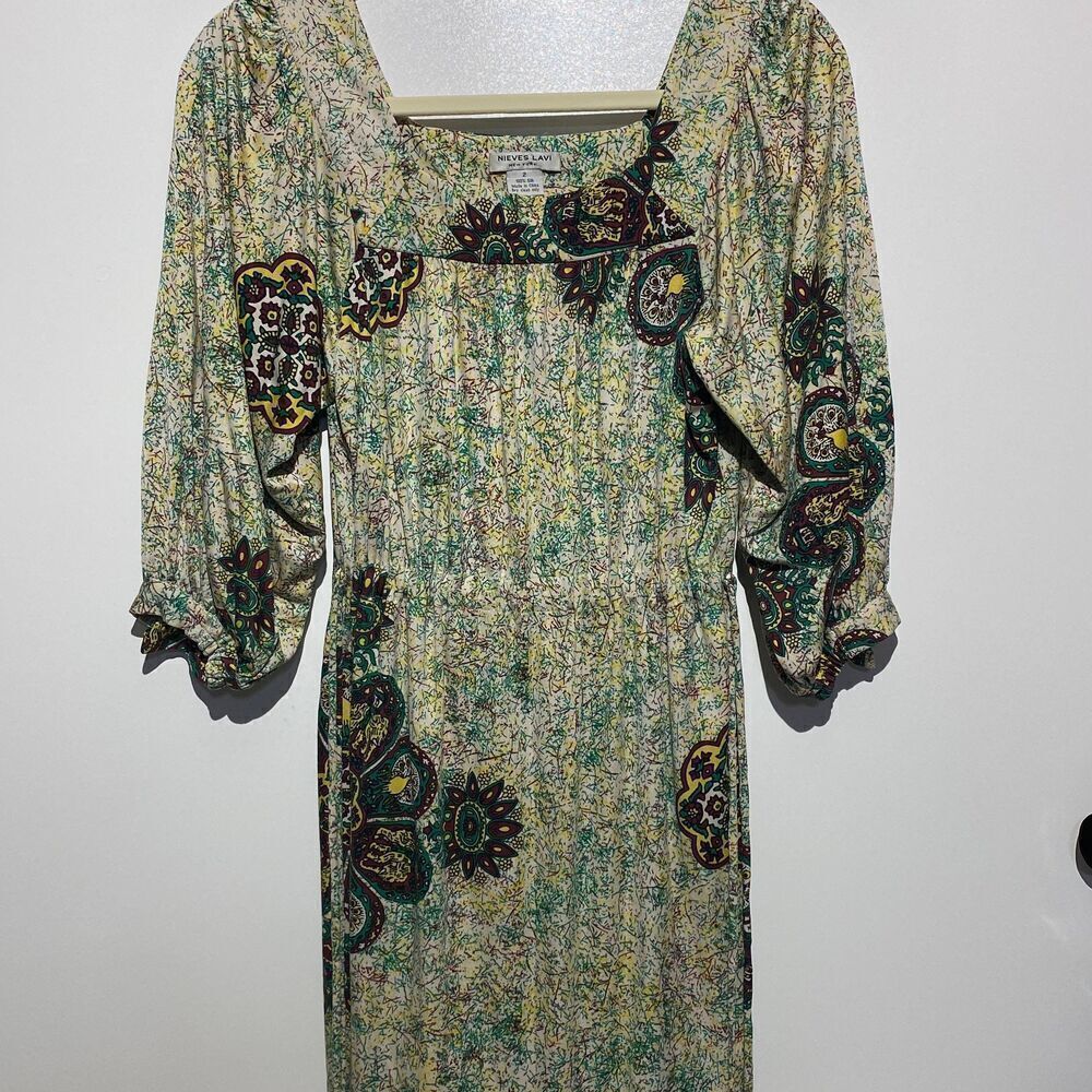 Nieves Lavi New York Women's 100% Silk 3/4 Sleeve Mini Blouson‎ Dress Size 2